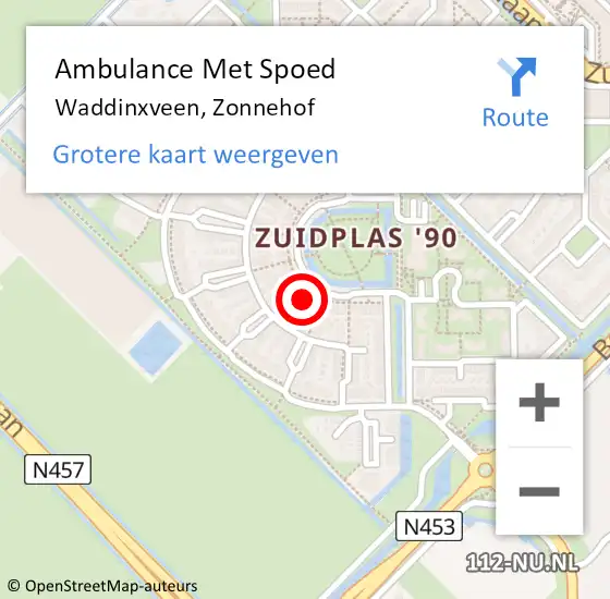 Locatie op kaart van de 112 melding: Ambulance Met Spoed Naar Waddinxveen, Zonnehof op 2 april 2017 06:13