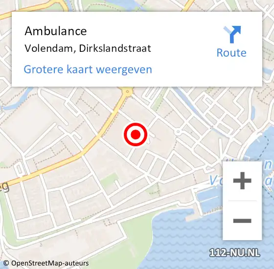 Locatie op kaart van de 112 melding: Ambulance Volendam, Dirkslandstraat op 2 april 2017 07:58