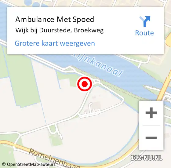 Locatie op kaart van de 112 melding: Ambulance Met Spoed Naar Wijk bij Duurstede, Broekweg op 2 april 2017 09:47