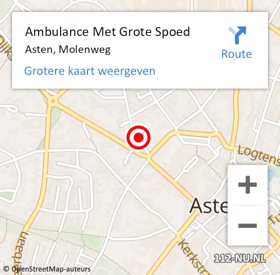 Locatie op kaart van de 112 melding: Ambulance Met Grote Spoed Naar Asten, Molenweg op 2 april 2017 09:51