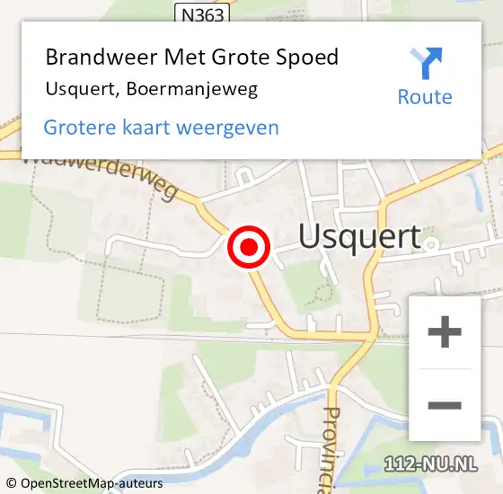 Locatie op kaart van de 112 melding: Brandweer Met Grote Spoed Naar Usquert, Boermanjeweg op 2 april 2017 11:10