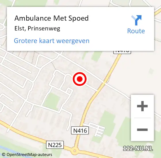 Locatie op kaart van de 112 melding: Ambulance Met Spoed Naar Elst, Prinsenweg op 2 april 2017 12:10