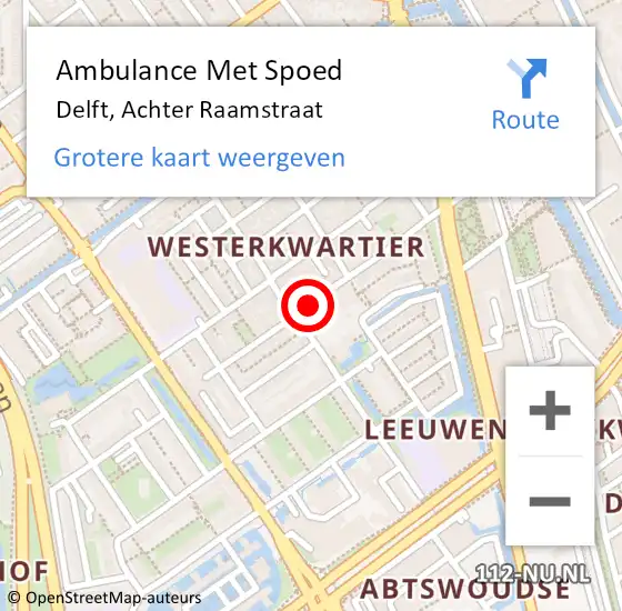 Locatie op kaart van de 112 melding: Ambulance Met Spoed Naar Delft, Achter Raamstraat op 2 april 2017 13:46