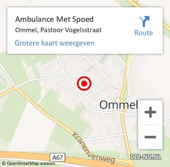 Locatie op kaart van de 112 melding: Ambulance Met Spoed Naar Ommel, Pastoor Vogelsstraat op 2 april 2017 13:47