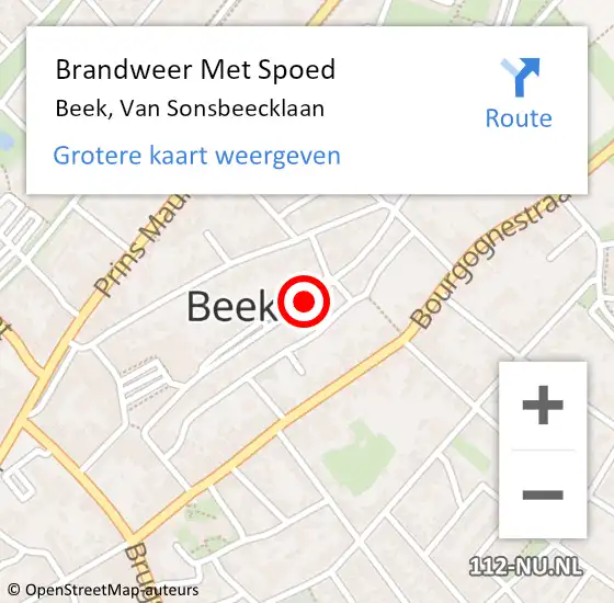 Locatie op kaart van de 112 melding: Brandweer Met Spoed Naar Beek, Van Sonsbeecklaan op 2 april 2017 15:05