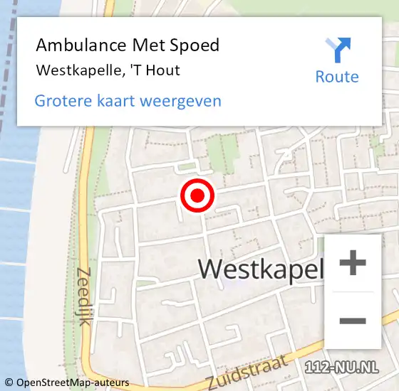 Locatie op kaart van de 112 melding: Ambulance Met Spoed Naar Westkapelle, 'T Hout op 2 april 2017 15:08