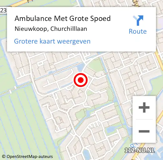Locatie op kaart van de 112 melding: Ambulance Met Grote Spoed Naar Nieuwkoop, Churchilllaan op 2 april 2017 15:22