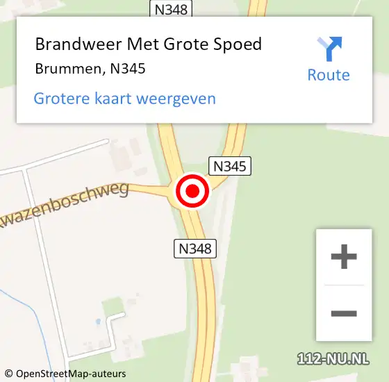 Locatie op kaart van de 112 melding: Brandweer Met Grote Spoed Naar Brummen, N345 op 2 april 2017 16:44