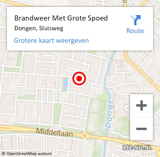 Locatie op kaart van de 112 melding: Brandweer Met Grote Spoed Naar Dongen, Sluisweg op 2 april 2017 16:57