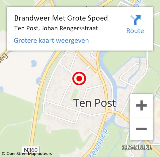 Locatie op kaart van de 112 melding: Brandweer Met Grote Spoed Naar Ten Post, Johan Rengersstraat op 2 april 2017 18:25