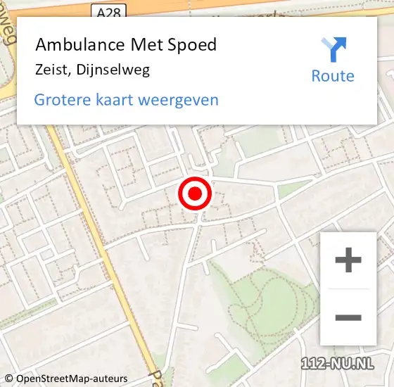 Locatie op kaart van de 112 melding: Ambulance Met Spoed Naar Zeist, Dijnselweg op 2 april 2017 18:34