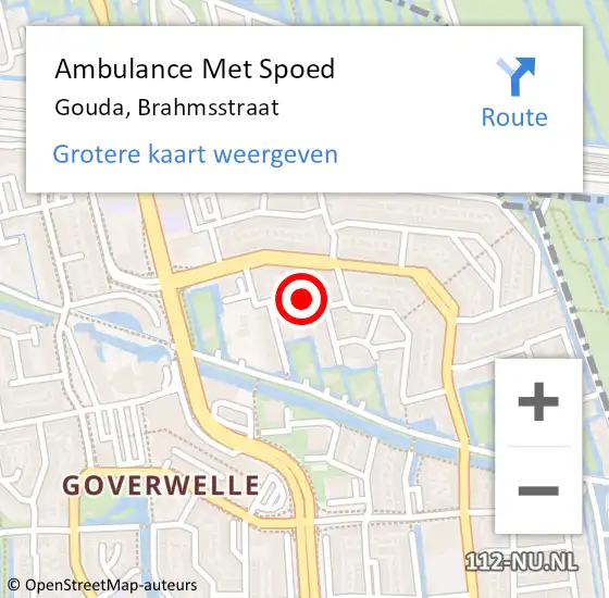 Locatie op kaart van de 112 melding: Ambulance Met Spoed Naar Gouda, Brahmsstraat op 2 april 2017 18:55