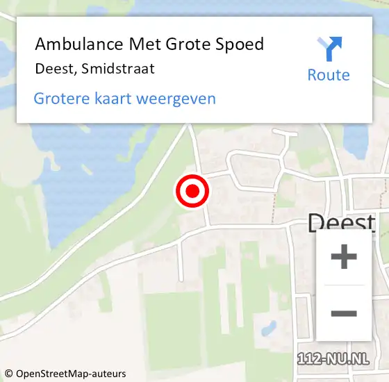 Locatie op kaart van de 112 melding: Ambulance Met Grote Spoed Naar Deest, Smidstraat op 2 april 2017 20:20