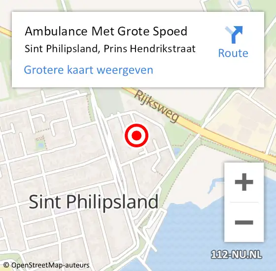 Locatie op kaart van de 112 melding: Ambulance Met Grote Spoed Naar Sint Philipsland, Prins Hendrikstraat op 2 april 2017 20:23