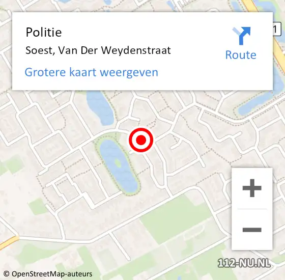 Locatie op kaart van de 112 melding: Politie Soest, Van Der Weydenstraat op 2 april 2017 20:48