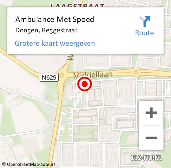 Locatie op kaart van de 112 melding: Ambulance Met Spoed Naar Dongen, Reggestraat op 2 april 2017 22:23