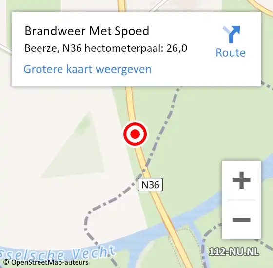 Locatie op kaart van de 112 melding: Brandweer Met Spoed Naar Beerze, N36 hectometerpaal: 26,0 op 2 april 2017 22:29