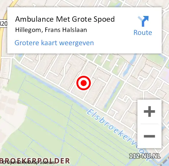 Locatie op kaart van de 112 melding: Ambulance Met Grote Spoed Naar Hillegom, Frans Halslaan op 3 april 2017 07:12