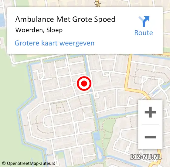 Locatie op kaart van de 112 melding: Ambulance Met Grote Spoed Naar Woerden, Sloep op 3 april 2017 07:28