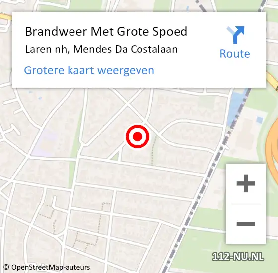 Locatie op kaart van de 112 melding: Brandweer Met Grote Spoed Naar Laren nh, Mendes Da Costalaan op 3 april 2017 07:39