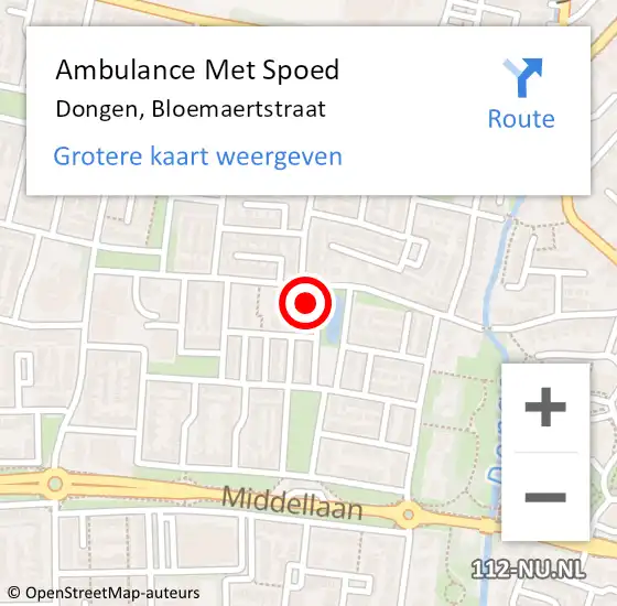 Locatie op kaart van de 112 melding: Ambulance Met Spoed Naar Dongen, Bloemaertstraat op 3 april 2017 09:12
