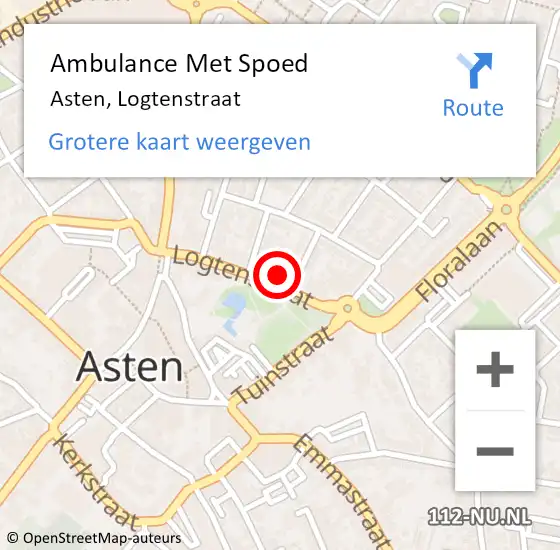 Locatie op kaart van de 112 melding: Ambulance Met Spoed Naar Asten, Logtenstraat op 3 april 2017 10:48