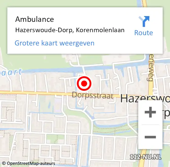 Locatie op kaart van de 112 melding: Ambulance Hazerswoude-Dorp, Korenmolenlaan op 3 april 2017 10:57