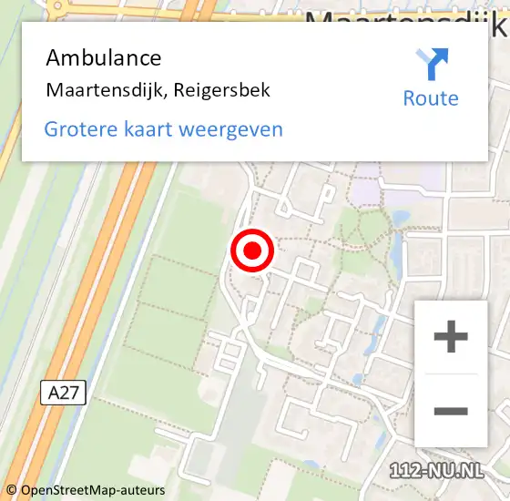 Locatie op kaart van de 112 melding: Ambulance Maartensdijk, Reigersbek op 3 april 2017 11:59