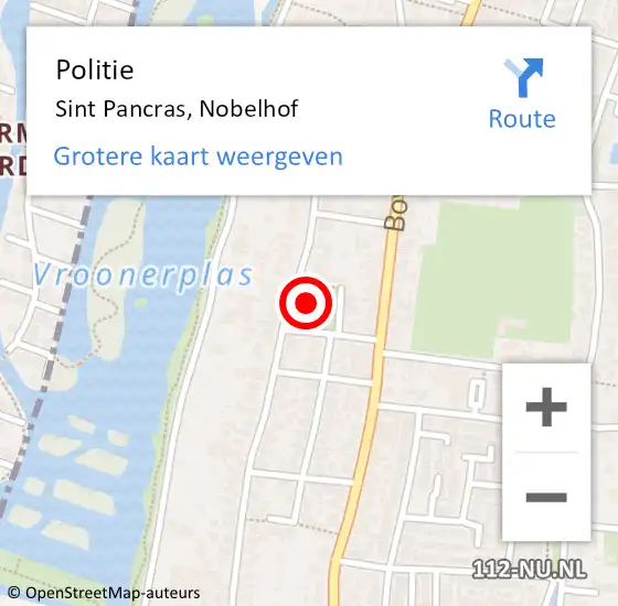 Locatie op kaart van de 112 melding: Politie Sint Pancras, Nobelhof op 3 april 2017 12:24