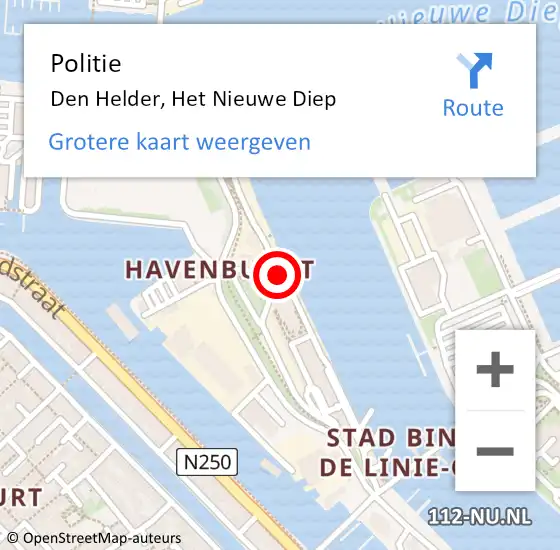 Locatie op kaart van de 112 melding: Politie Den Helder, Het Nieuwe Diep op 3 april 2017 12:25