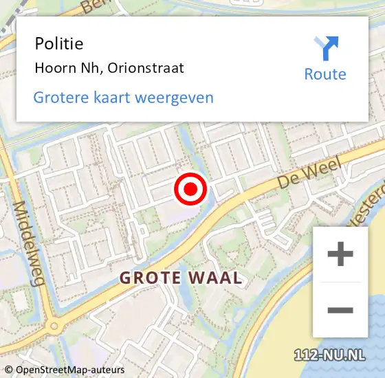 Locatie op kaart van de 112 melding: Politie Hoorn Nh, Orionstraat op 3 april 2017 12:30