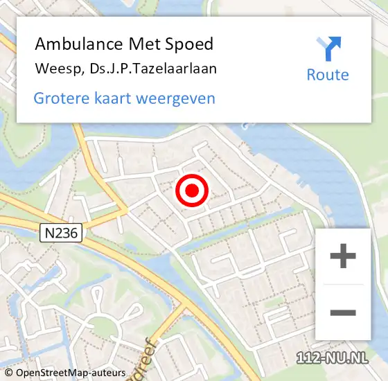 Locatie op kaart van de 112 melding: Ambulance Met Spoed Naar Weesp, Ds.J.P.Tazelaarlaan op 16 januari 2014 01:59