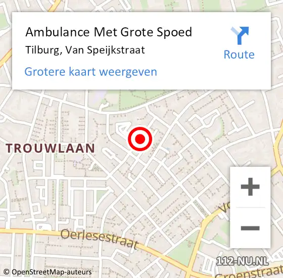 Locatie op kaart van de 112 melding: Ambulance Met Grote Spoed Naar Tilburg, Van Speijkstraat op 3 april 2017 13:51