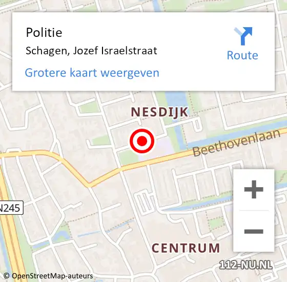 Locatie op kaart van de 112 melding: Politie Schagen, Jozef Israelstraat op 3 april 2017 15:22