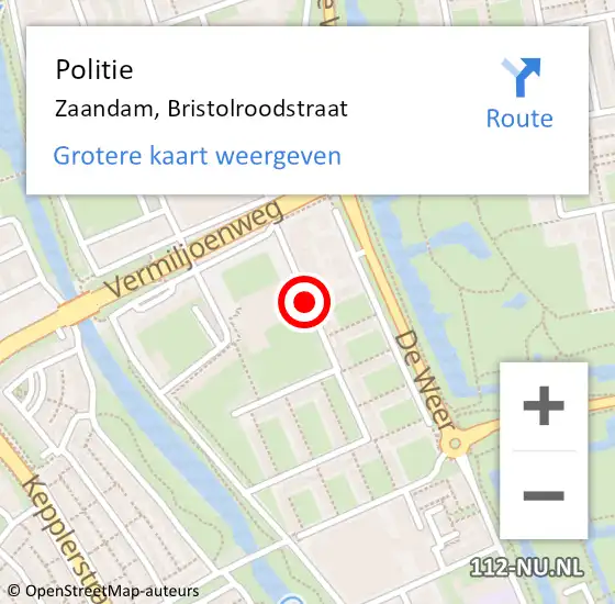 Locatie op kaart van de 112 melding: Politie Zaandam, Bristolroodstraat op 3 april 2017 16:09