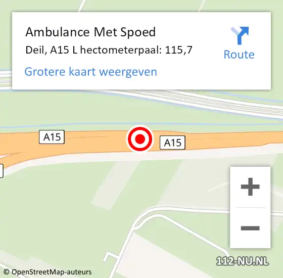 Locatie op kaart van de 112 melding: Ambulance Met Spoed Naar Deil, A15 R hectometerpaal: 116,1 op 3 april 2017 16:23