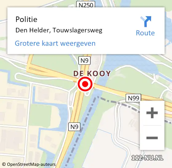 Locatie op kaart van de 112 melding: Politie Den Helder, Touwslagersweg op 3 april 2017 17:18