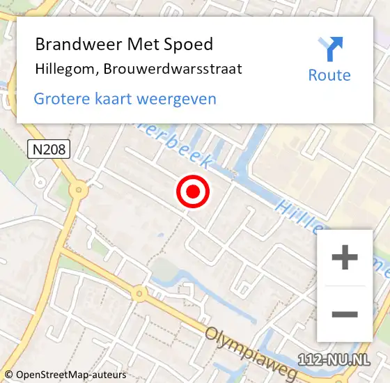 Locatie op kaart van de 112 melding: Brandweer Met Spoed Naar Hillegom, Brouwerdwarsstraat op 3 april 2017 18:07