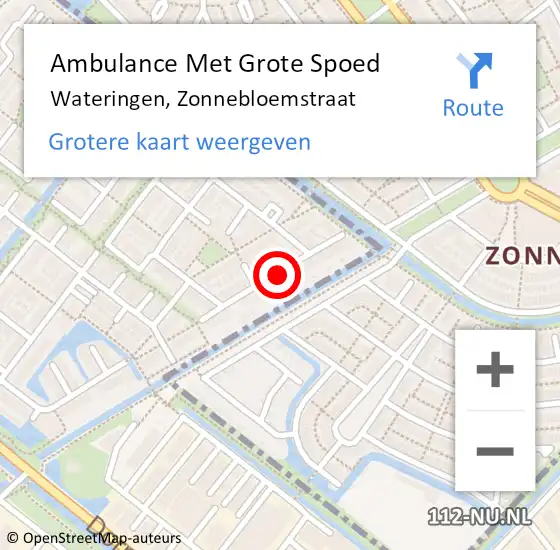 Locatie op kaart van de 112 melding: Ambulance Met Grote Spoed Naar Wateringen, Zonnebloemstraat op 3 april 2017 20:09