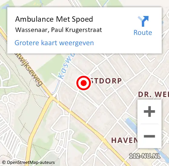 Locatie op kaart van de 112 melding: Ambulance Met Spoed Naar Wassenaar, Paul Krugerstraat op 3 april 2017 21:05