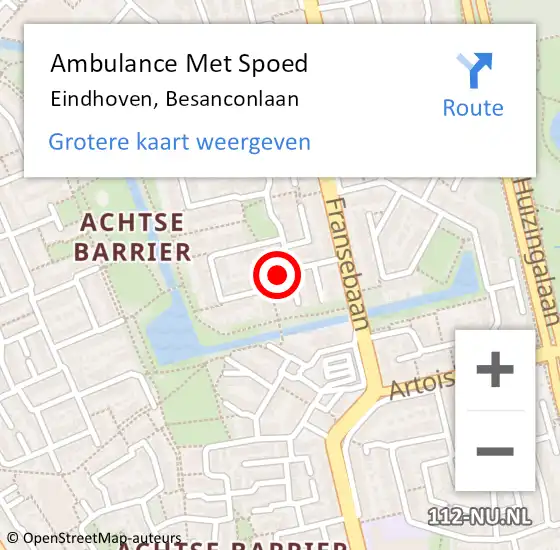 Locatie op kaart van de 112 melding: Ambulance Met Spoed Naar Eindhoven, Besanconlaan op 3 april 2017 21:55