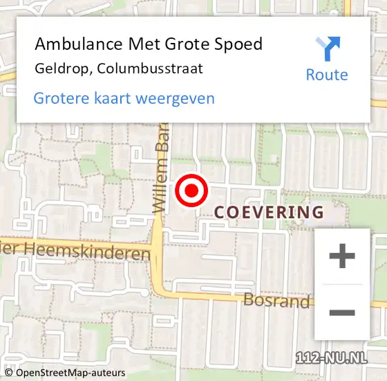 Locatie op kaart van de 112 melding: Ambulance Met Grote Spoed Naar Geldrop, Columbusstraat op 3 april 2017 21:57