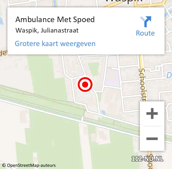 Locatie op kaart van de 112 melding: Ambulance Met Spoed Naar Waspik, Julianastraat op 3 april 2017 22:46