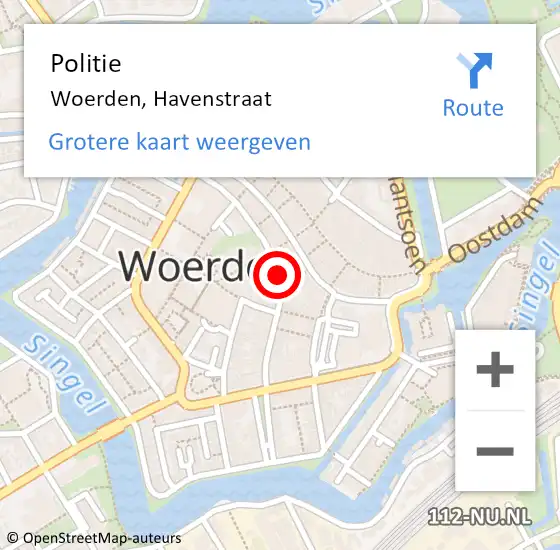 Locatie op kaart van de 112 melding: Politie Woerden, Havenstraat op 3 april 2017 23:14