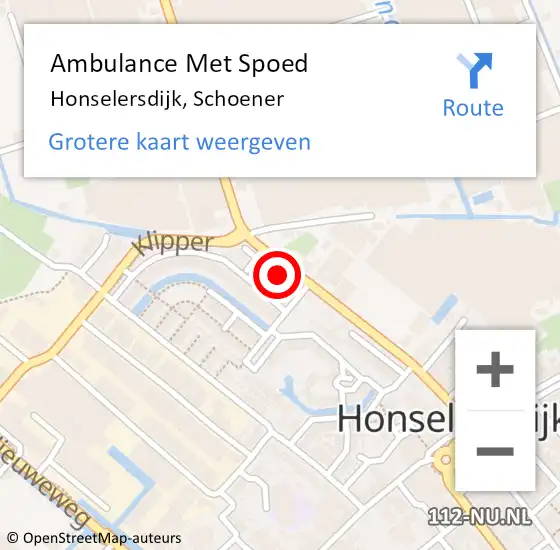Locatie op kaart van de 112 melding: Ambulance Met Spoed Naar Honselersdijk, Schoener op 4 april 2017 00:01