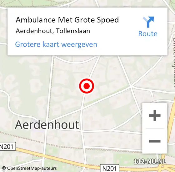 Locatie op kaart van de 112 melding: Ambulance Met Grote Spoed Naar Aerdenhout, Tollenslaan op 4 april 2017 01:00