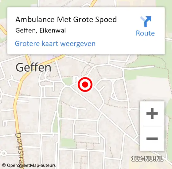 Locatie op kaart van de 112 melding: Ambulance Met Grote Spoed Naar Geffen, Eikenwal op 4 april 2017 02:56