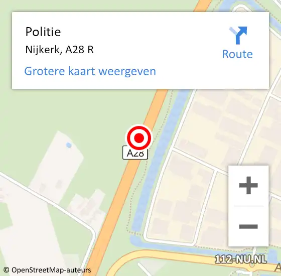 Locatie op kaart van de 112 melding: Politie Nijkerk, A28 R op 4 april 2017 05:22