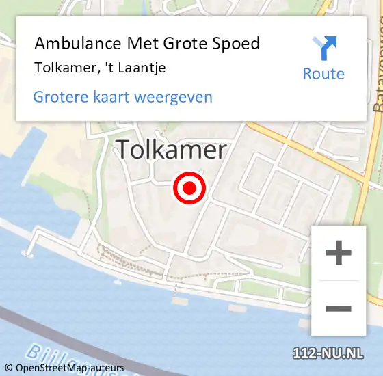 Locatie op kaart van de 112 melding: Ambulance Met Grote Spoed Naar Tolkamer, 't Laantje op 4 april 2017 05:33