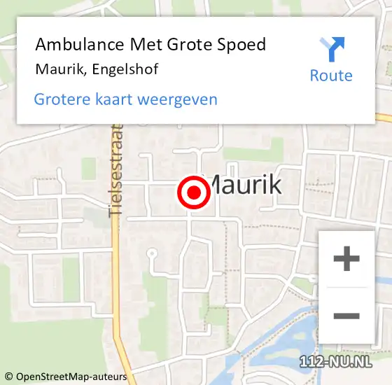 Locatie op kaart van de 112 melding: Ambulance Met Grote Spoed Naar Maurik, Engelshof op 4 april 2017 08:06